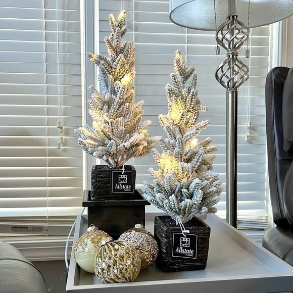 Allstate Floral Other - USB Pre-lit Artificial Flocked Spruce Tree for Tabletop in Cement Pot 17” NWT